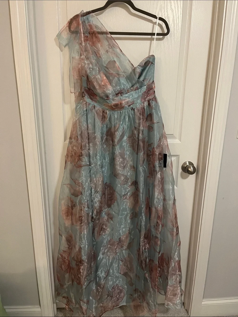 NWT LULUS Floral Organza Tie Shoulder Fairycore Wedding Guest Formal Ball Gown L - Picture 3 of 10